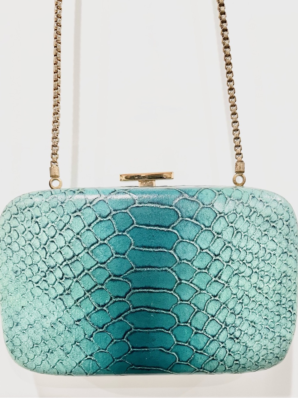 Henri Bendel Turquoise Snakeskin Embossed Minaudière Clutch /Shoulder Bag NWOT